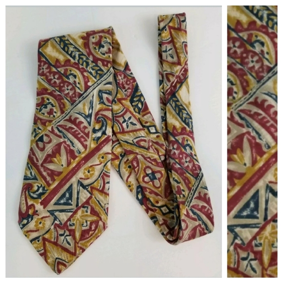 Christian Dior Silk Tie Mustard Dark Pink Blue - Picture 2 of 8